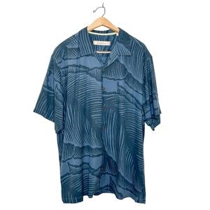 Tommy Bahama Mens 100% Silk Casual Short Sleeve Button Front Shirt Blue Palm XL‎